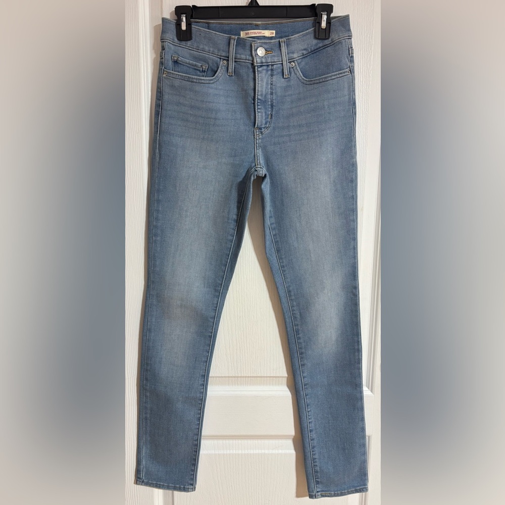 Levi’s Shaping Skinny Cotton Mid Rise Blue Denim Jeans Size 28 - Picture 5 of 15